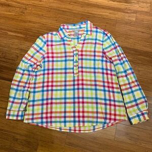 Multiples Top Womens Small Rainbow Plaid Linen Blend Button Up Shirt Long Sleeve